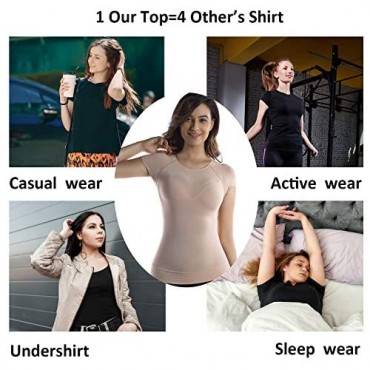 +MD Womens Undershirt Short Sleeve Bamboo T-Shirt Shapewear Tops Scoop Neck Basic Tee Seamless