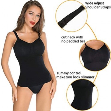 SHAPERIN Women's Shapewear Cami Tops with No Padded Bra Tummy Control Seamless Compression Tank Tops Body Shaper Black
