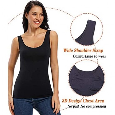 Shapewear Tank top Tummy Control Slimming Padded Camisole with Built in Bra top Body Shaper cami for Women (Black-No Padded Large)