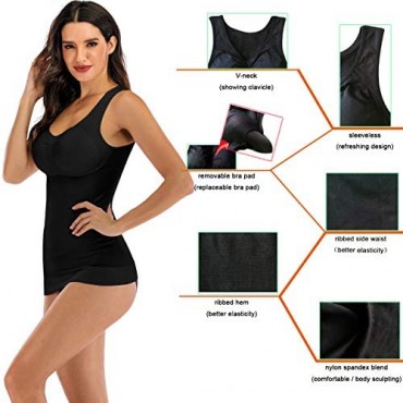 Women's Compression Camisole with Built in Removable Bra Pads Body Shaper Tank Top