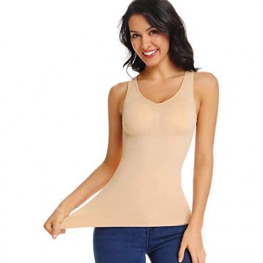 Womens Compression Shapewear Tank Tops with Built-in Bra Basic Camisole Tummy Control Slimming Cami Shaper (Beige L)