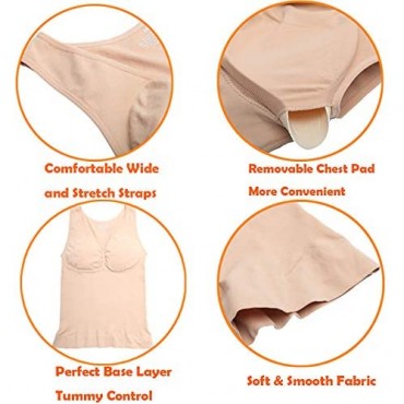 Womens Compression Shapewear Tank Tops with Built-in Bra Basic Camisole Tummy Control Slimming Cami Shaper (Beige S)