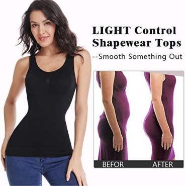 Women's Tummy Control Shapewear Tank Tops with Built in Bra Seamless Smooth Body Shaper Compression Camisole Tops 3-Way