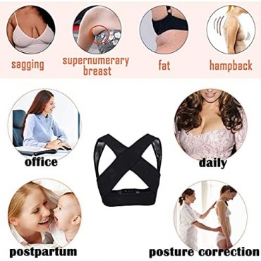 WOWENY Chest Brace Up Posture Corrector Shapewear Under Clothes for Women Breast Compression Bra Support Vest X Strap Chest Supports Push Up Bra Tops Shaper (031 Black L)
