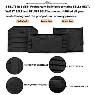 3 in 1 Postpartum Support - Recovery Belly Wrap Girdle Support Band Belt Body Shaper (Black-3in1 One Size)