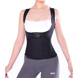TFO Women's Corset Sweat Belt Waist Trainer 9 Steel Boned Neoprene Girdle for Weight Loss Workout Shapewear