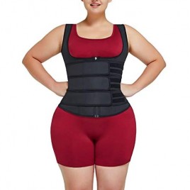 Women Waist Trainer Vest Corset Latex Tank Top Zipper Tummy Control Body Shaper Black