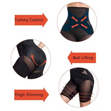 GANAYAN Women Tummy Control Body Shaper Shorts - High Waist Thigh Slimmer Shapewear Waist Trainer Panties