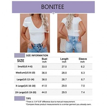 BONITEE Women's Sexy V Neck Short Sleeve Slim Fit Leotard Bodysuit Tops