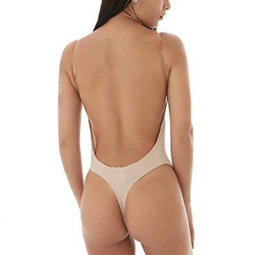 Defitshape Women's Backless Body Shapewear Seamless U Plunge Bodysuit Bridal Thong Shaper