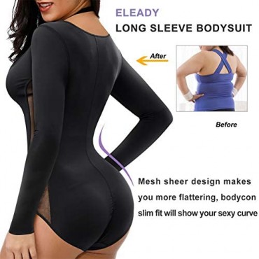 Eleady Women's Long Sleeves Bodysuit Tops Jumpsuit Bodycon Basic T-Shirt Leotard Tummy Control Waist Trainer