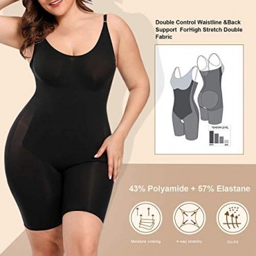 FeelinGirl Women's Tummy Control Shapewear Plus Size Thong Waist Trainer Bodysuits Full Body Shaper with Adjustable Straps