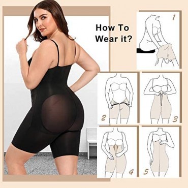 FeelinGirl Women's Tummy Control Shapewear Plus Size Thong Waist Trainer Bodysuits Full Body Shaper with Adjustable Straps