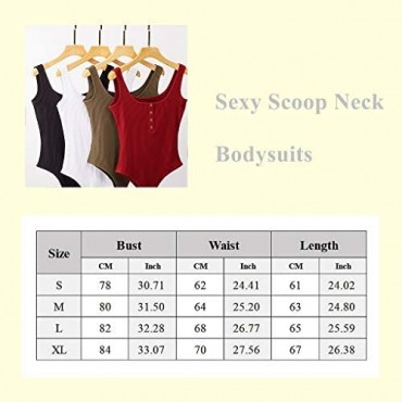 INIBUD Women's Scoop Neck Sexy Basic Bodysuit Tank Top Button Down Bodycon Jumpsuits