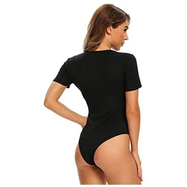 Lrady Women's Short Sleeves Off Shoulder Stretchy Bodysuit Bodycon Tops