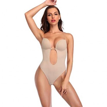 SHAPERIN Women Plunging Deep V-Neck Strapless Backless Bodysuit Seamless Thong Full Body Shapewear for Wedding Party