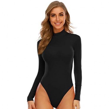SYTUNG Long Sleeve Bodysuits for Women Turtleneck / Scoop Neck Sexy Stretchy Leotards Jumpsuit Romper