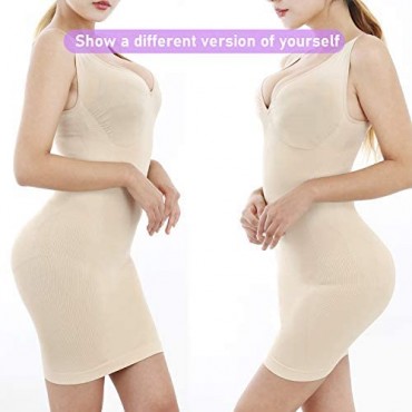 Takusun Women V Neck Full Body Shapewear Slip for Under Dresses Seamless Control Shaper Dress
