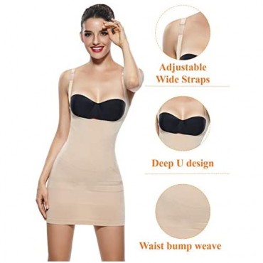 KHAYA Women's Adjustable Full Slip Straps Shapewear Strapless Dresses Tummy Control Body Shaper Dress