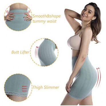 +MD Women Half Slip for Under Dresses Shorts Underskirt with Lace Hem High Waist Mini Skirts Butt Lifter Slimming Body Shaper