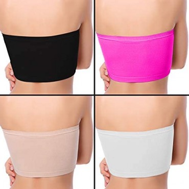 Coobey 4 Pack Women Tube Tops Summer Non-Padded Seamless Bra 4 Colors