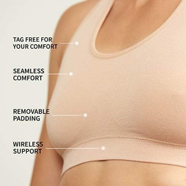 DANISH ENDURANCE Seamless Bamboo Bra for Women 1 Pack Comfortable Yoga Wire-Free Bra with Removable Pads
