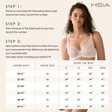 HSIA Women Minimizer Unlined Underwire Bra Eyelash Lace Unpadded Bra Sheer Sexy Bra 34C-44DDD