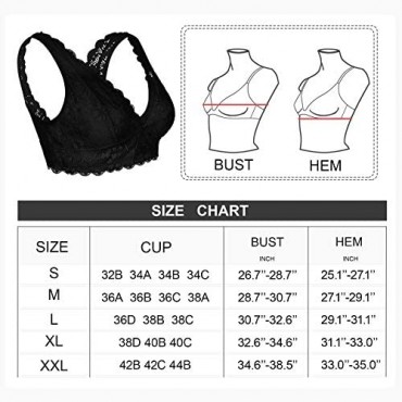 Rolewpy Women Deep V Neck Floral Lace Bralette Plunge Bra Racerback Crop Top with Removable Pads Wirefree