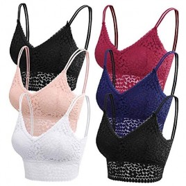 URATOT 6 Pieces Lace Bralettes for Women Girls Lace Daily Cami Bra with Removable Pads