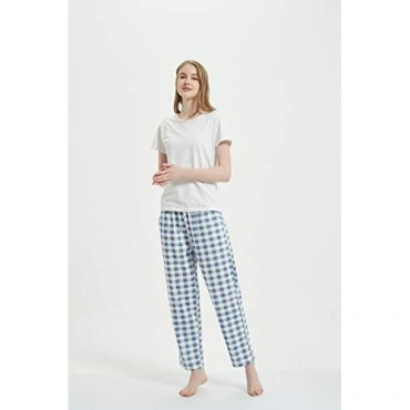 ALLAXDO Women's Knit Jersery Stretch Lounge Pants Soft Comfy Pajama Pants with 2 Pockets