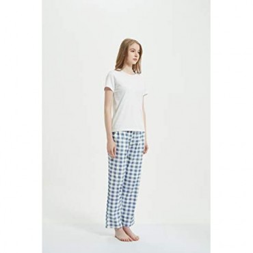 ALLAXDO Women's Knit Jersery Stretch Lounge Pants Soft Comfy Pajama Pants with 2 Pockets