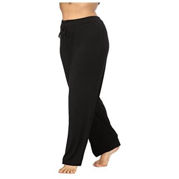 Allegrace Women's Plus Size Comfy Stretch Long Pajama Pants Drawstring Sleep Lounge Pants