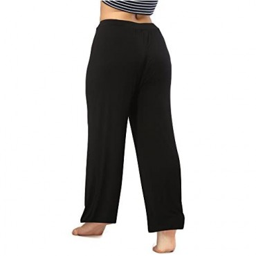Allegrace Women's Plus Size Comfy Stretch Long Pajama Pants Drawstring Sleep Lounge Pants