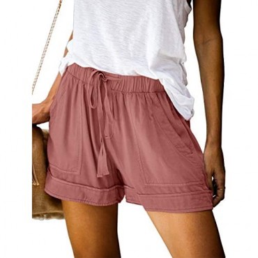 Bunanphy Summer Drawstring Elastic Waist Casual Shorts with Pockets Lounge Pants Shorts