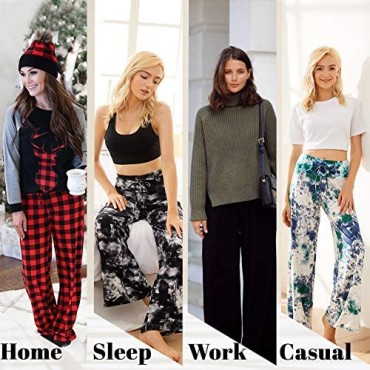 Buttery Soft Pajama Pants for Women – Floral Print Drawstring Casual Palazzo Lounge Pants Wide Leg for All Seasons