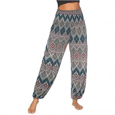 COOrun Women's Boho Pants Comfy Harem Smocked Waist Yoga Hippie Palazzo Summer Beach Wear