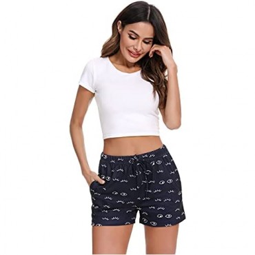 Doaraha Womens Summer Comfy Drawstring Short Pajamas Pants Casual Elastic Wasitband Concise and Print Shorts with Pockets