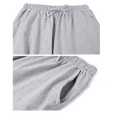 Hawiton Women's Cotton Pajama Capri Pants Lace Nightwear Cropped Bottoms with Pockets