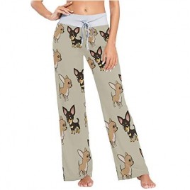 I·D Good Figure Women's Comfy Casual Pajama Pants Chihuahua Printing Drawstring Palazzo Lounge Pants Wide Leg