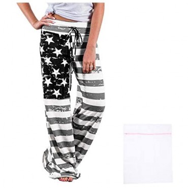 iniber Women's Comfy Casual Pajama Pants Floral Print Drawstring Palazzo Lounge Pants Wide Leg with Laundry Bag