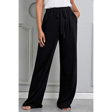 Ladybranch Womens Casual Pajama Pants Comfy Solid Color Drawstring Palazzo Lounge Pants Wide Leg
