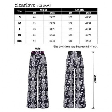 Leadingstar Women's Wide Leg Pants Casual Printed Palazzo Pants Elastic Waist Floral Beach Pants Trousers with Pockets