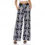 Leadingstar Women's Wide Leg Pants Casual Printed Palazzo Pants Elastic Waist Floral Beach Pants Trousers with Pockets
