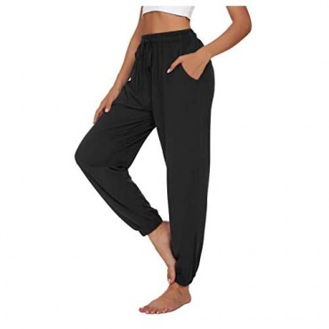 UEU Womens Soft Yoga Joggers Pants Cozy High Waisted Loose Comfy Lounge Pants with Pockets