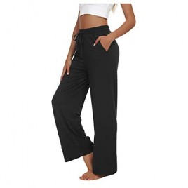 UEU Women's Wide Leg Yoga Pants Drawstring Workout Lounge Pants Comfy Pajamas Pants with Pockets