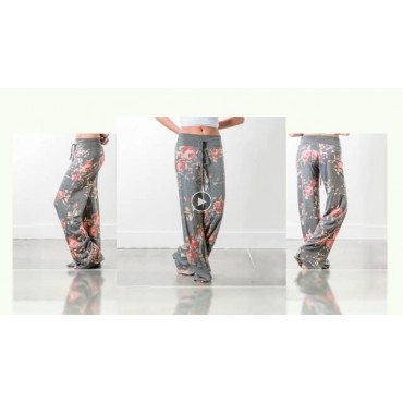 Voopptaw Women's Casual Pajama Pants Floral Print Drawstring Wide Leg Palazzo Lounge Pants