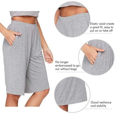 WiWi Bamboo Sleep Shorts for Women Soft Lounge Bottoms with Pockets Plus Size Lightweight Pajama Short Pants S-3X