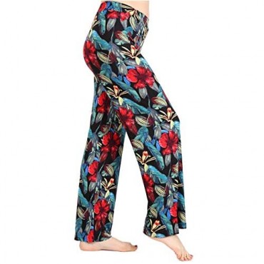 Womens Lounge Pants for All Seasons Daily Stretch High Waist Palazzo Pajama Pants Wide Leg (Pack of 2 and Single)