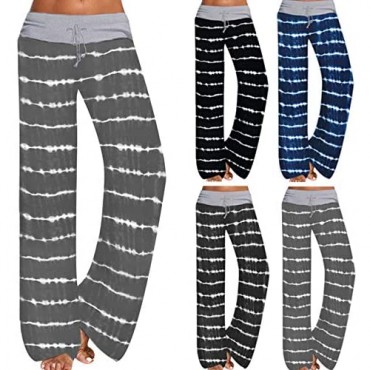 YXZFZ Women's High Waist Wide Leg Lounge Pants Comfy Casual Striped Pajama Sweatpants