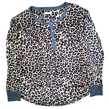 Cheetah Animal Print Long Sleeve Fleece Sleep Top